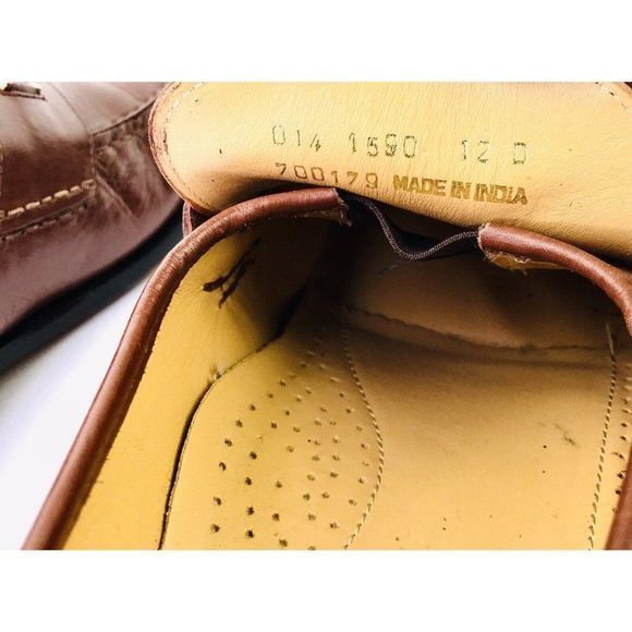 Stafford Vero Cuoio Handcrafted Men's US 12 Brown Leather Slip On Loafers tassel - Picture 8 of 9